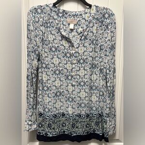 LOFT Blue and White Patterned Blouse